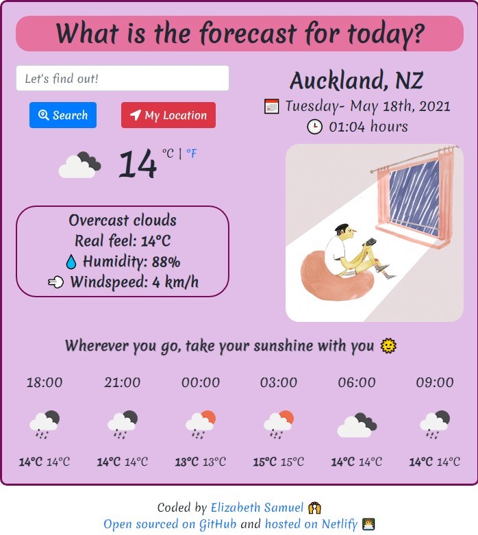 Screenshot of the weather app project